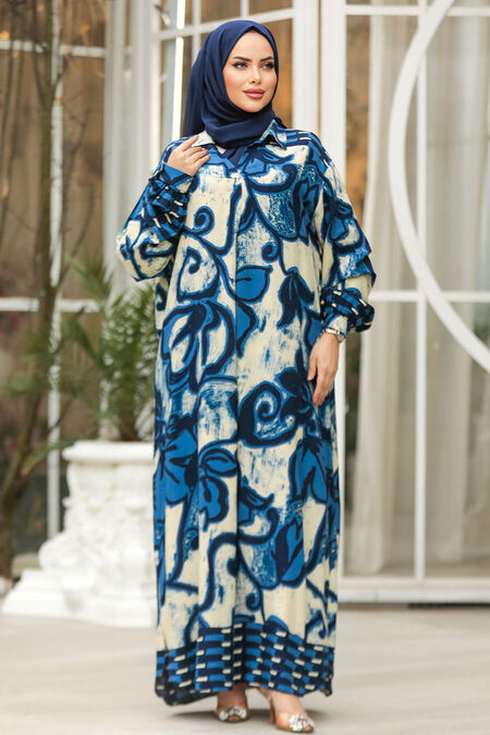 Modest İndigo Blue Maxi Dress 23171IM